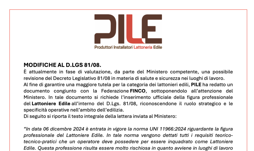 MODIFICHE AL D.LGS 81/08.